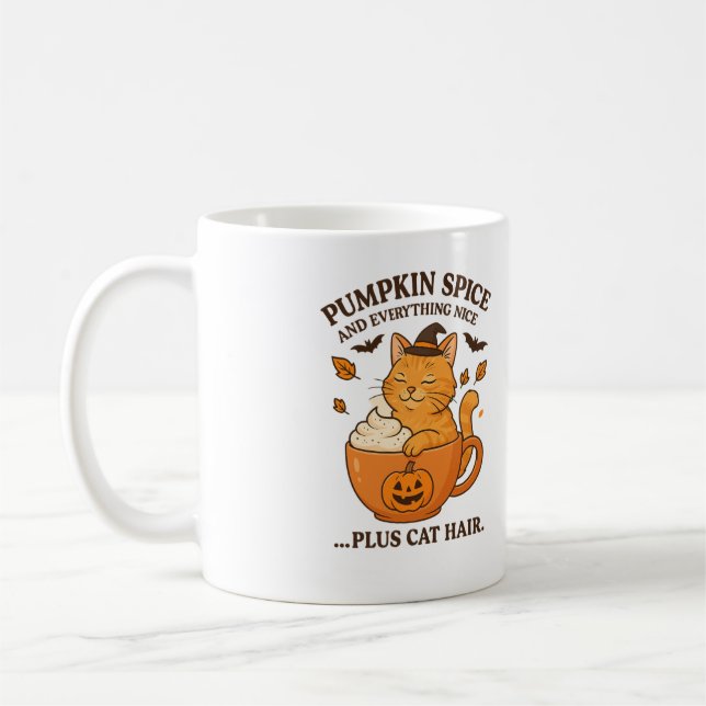 Ginger Cat Witch – Cute Halloween Design with Pump Coffee Mug (Left)