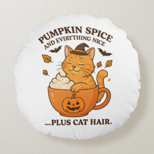 Ginger Cat Witch – Cute Halloween Design with Pump Round Cushion
