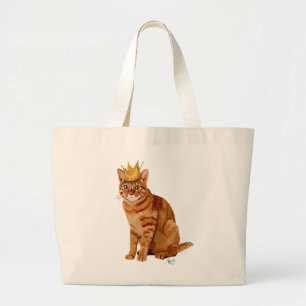 Ginger Cat with Crown Full Large Tote Bag