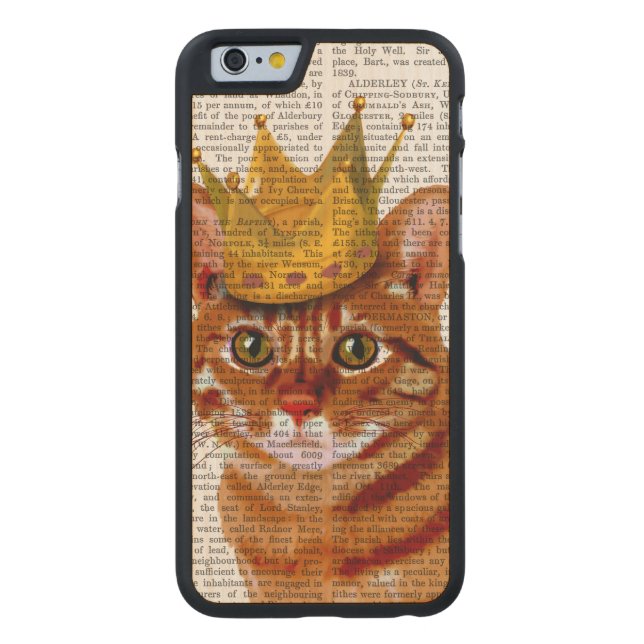 Ginger Cat with Crown Portrai Carved Wood iPhone Case (Back)