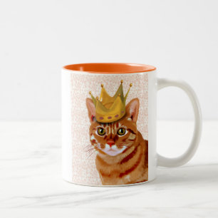 Ginger Cat with Crown Portrait Two-Tone Coffee Mug