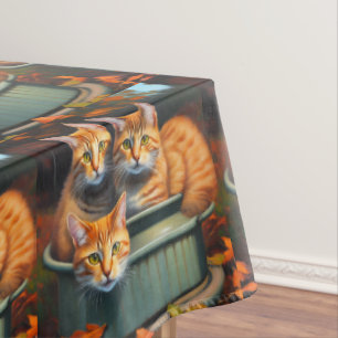Ginger Cats In A Pot Plant Holder, Tablecloth