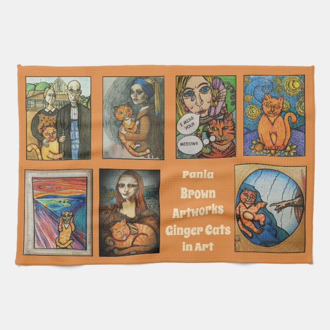 Ginger Cats in Art Tea Towel (Horizontal)