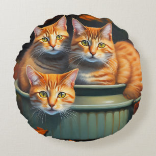 Ginger Cats Pot Plants, Round Cushion