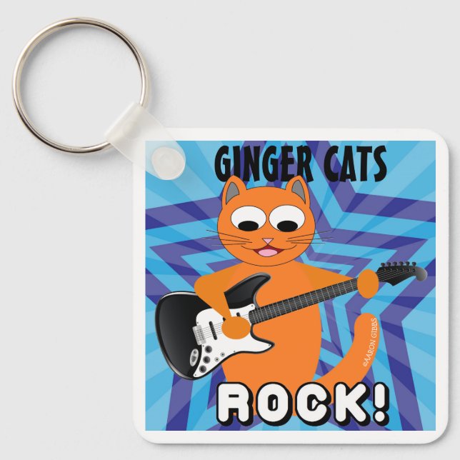 Ginger Cats Rock! Guitar Cat Key Ring (Front)