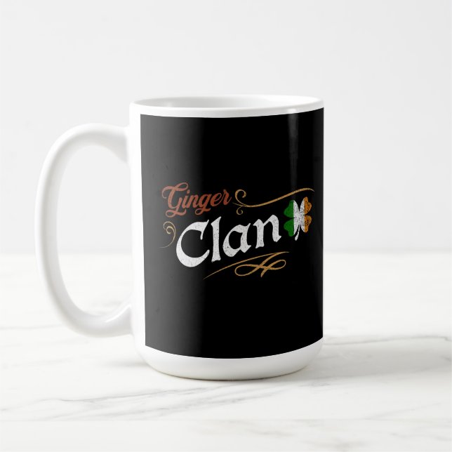 Ginger Clan Irish Heritage Shamrock Vintage Coffee Mug (Left)