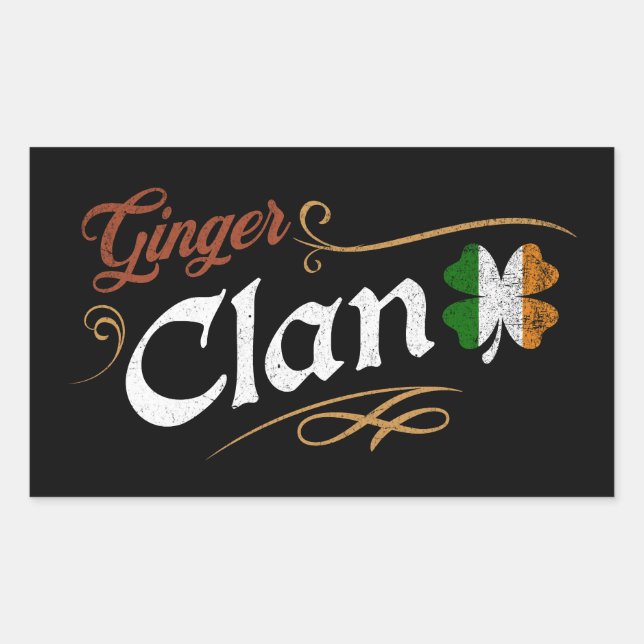 Ginger Clan Irish Heritage Shamrock Vintage Rectangular Sticker (Front)