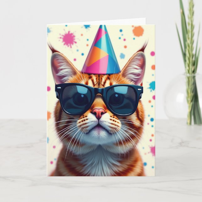 Ginger Cream Feline Birthday Card (Front)