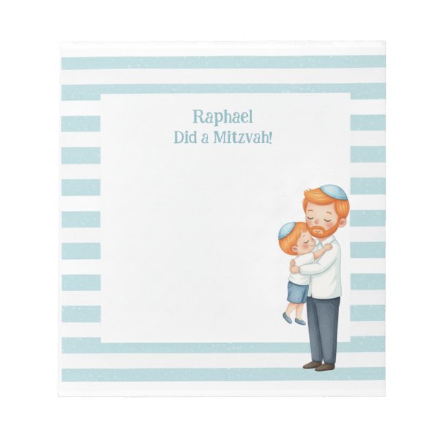 Ginger Dad & Son Hug Personalised Mitzvah Notepad (Front)
