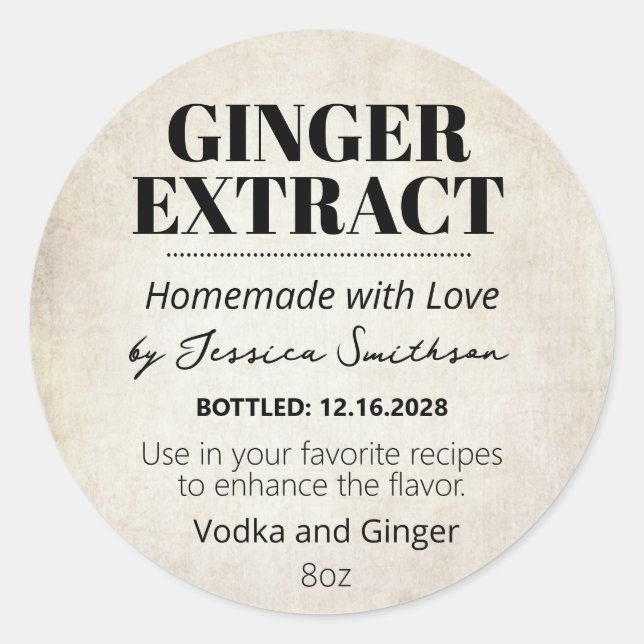 Ginger Extract Modern Label Sticker ZEX_001h (Front)