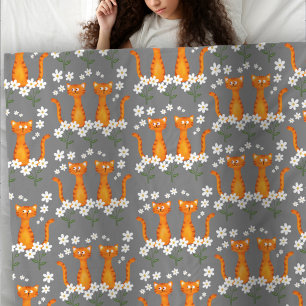 Ginger Floral Orange Cat Energy  Fleece Blanket