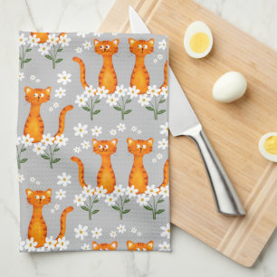 Ginger Floral Orange Cat Energy  Tea Towel