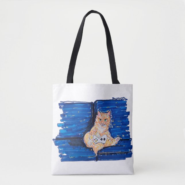 Ginger Gamer Cat Tote Bag (Front)