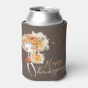 Ginger Girl with Pumpkin Thanksgiving Can Cooler