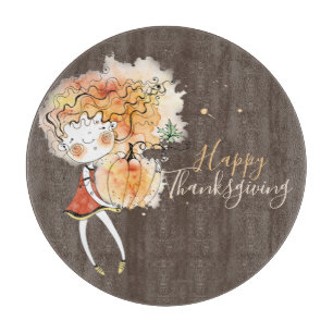 Ginger Girl with Pumpkin Thanksgiving Cutting Board