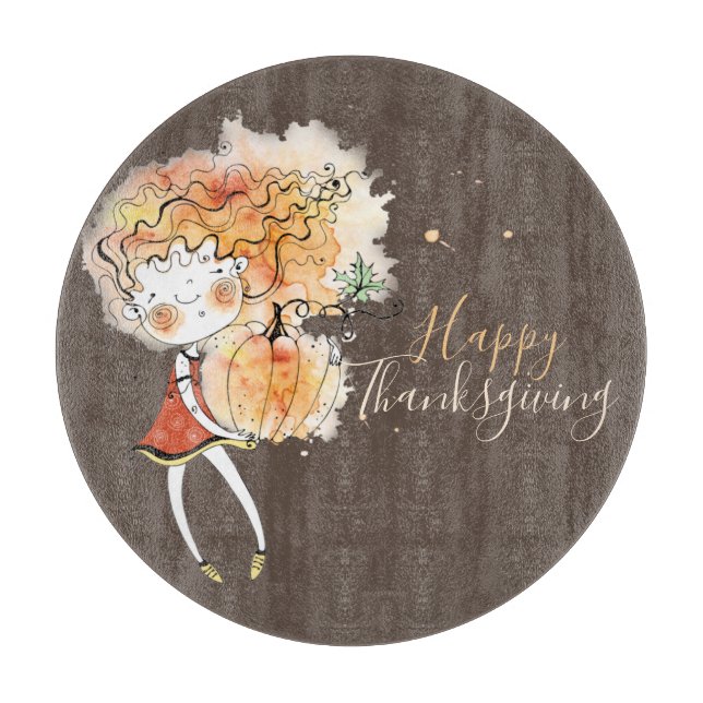 Ginger Girl with Pumpkin Thanksgiving  Cutting Board (Front)