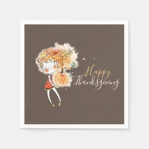 Ginger Girl with Pumpkin Thanksgiving  Napkin