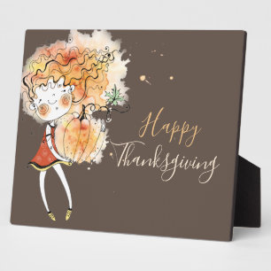 Ginger Girl with Pumpkin Thanksgiving Tabletop Plaque