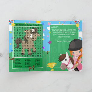 Ginger Girls Equestrian Word Search Happy Birthday Card