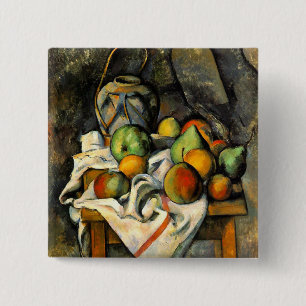 Ginger Jar and Fruit - Paul Cezanne - c1895 15 Cm Square Badge