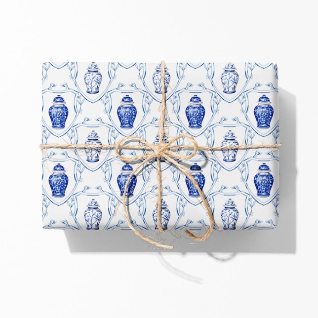 Ginger Jar Blue and White Chinoiserie  Wrapping Paper Sheet (ginger jar gift wrap paper)