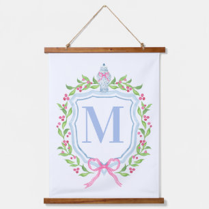 Ginger Jar & Christmas Berries Monogram Hanging Tapestry