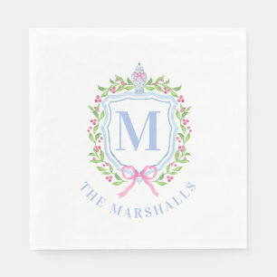 Ginger Jar & Christmas Berries Monogram  Napkin