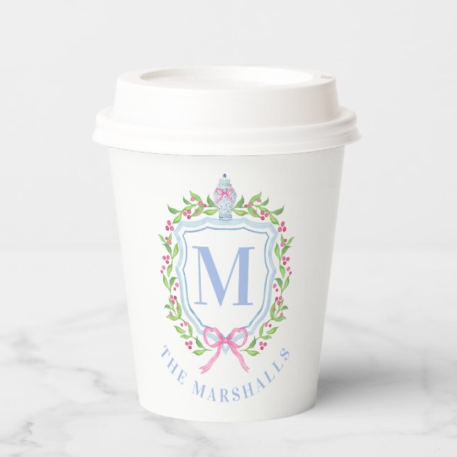 Ginger Jar & Christmas Berries Monogram  Paper Cups (Front)