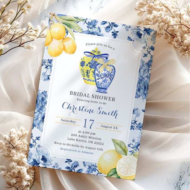 Ginger Jar lemon Chinoiserie Bridal Shower Invitation (Creator Uploaded)