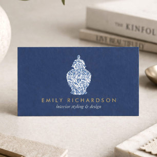 Ginger Jar Pottery Logo Designer Blue/White Business Card