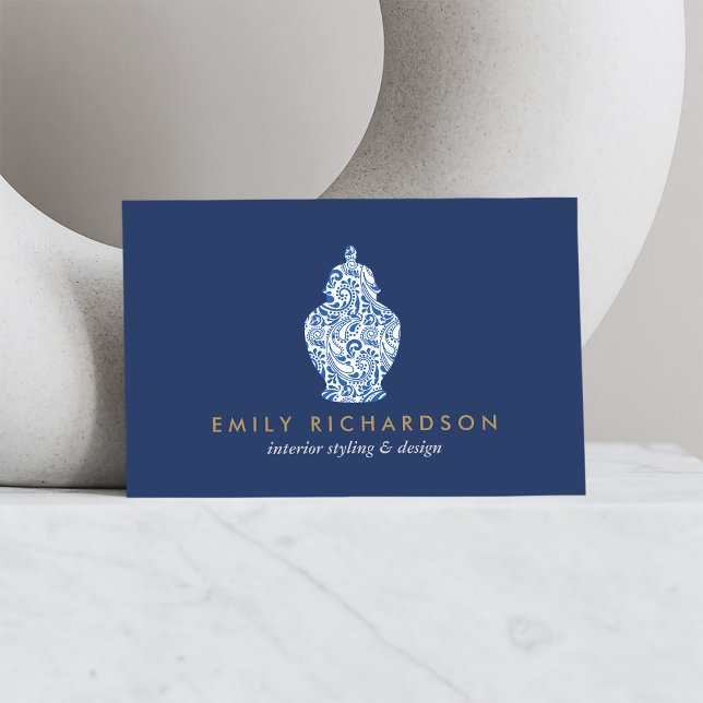 Ginger Jar Pottery Logo Designer Blue/White Business Card (Creator Uploaded)