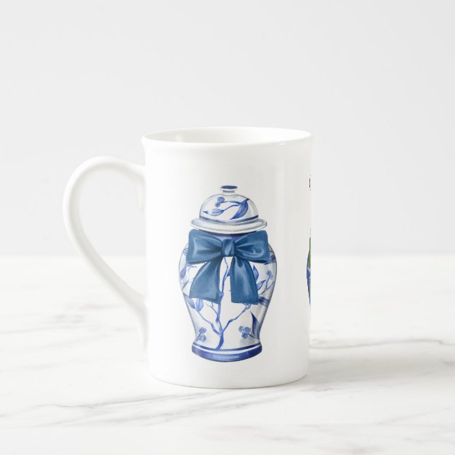 Ginger Jars Bows Chinoiserie Bone China Coffee Mug (Left)
