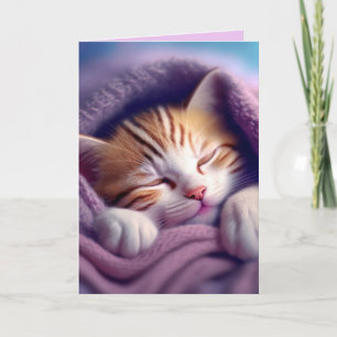 GINGER KITTEN CAT ART SLEEPING BIRTHDAY Card