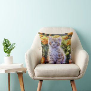 Ginger Kitten in a Flower Garden Cushion