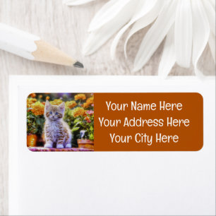Ginger Kitten in a Flower Garden Return Address Label