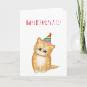 Ginger kitten personalized birthday card