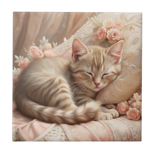 Ginger Kitten Sleeping (Shabby Chic) Ceramic Tile