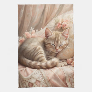 Ginger Kitten Sleeping (Shabby Chic) Tea Towel