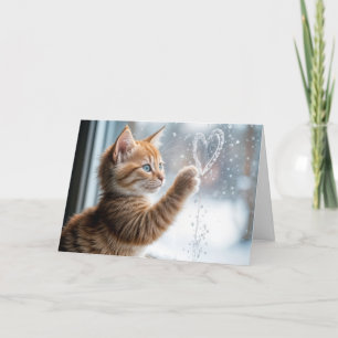 Ginger Kitten With A Frosty Window Heart Card