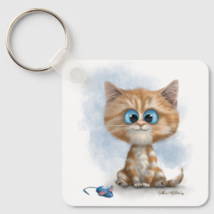 Ginger Kitten with Mouse Cartoon Key Ring
