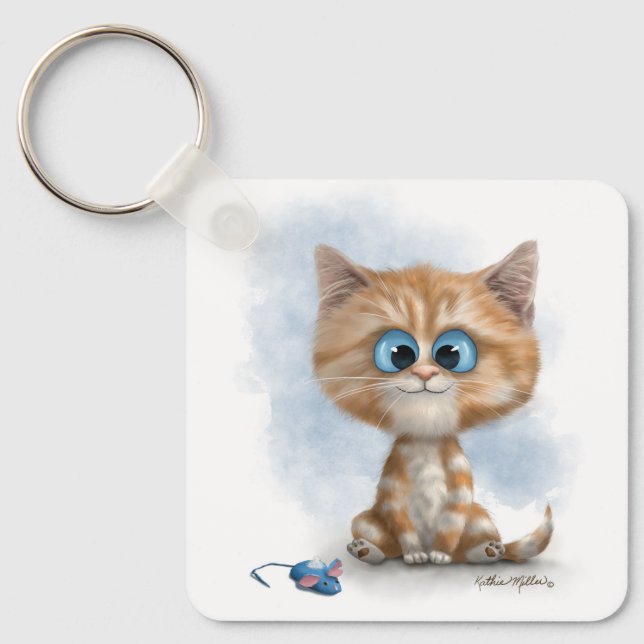 Ginger Kitten with Mouse Cartoon Key Ring (Front)