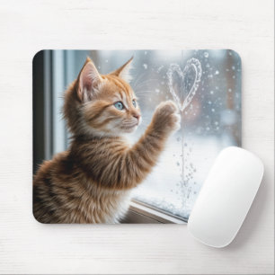 Ginger Kitten With Window Heart Mouse Pad