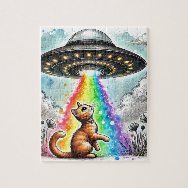 Ginger Kitty and UFO Jigsaw Puzzle (Vertical)