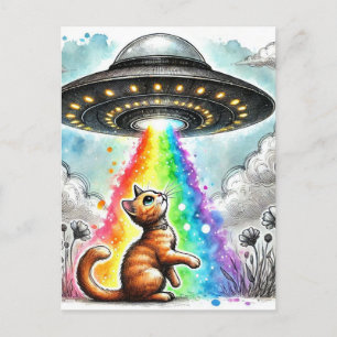 Ginger Kitty and UFO Postcard