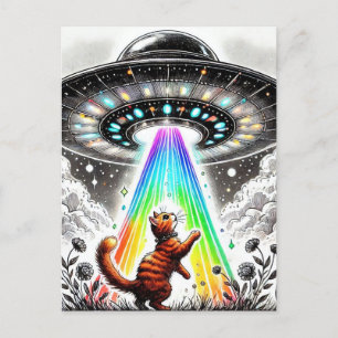 Ginger Kitty and UFO Postcard