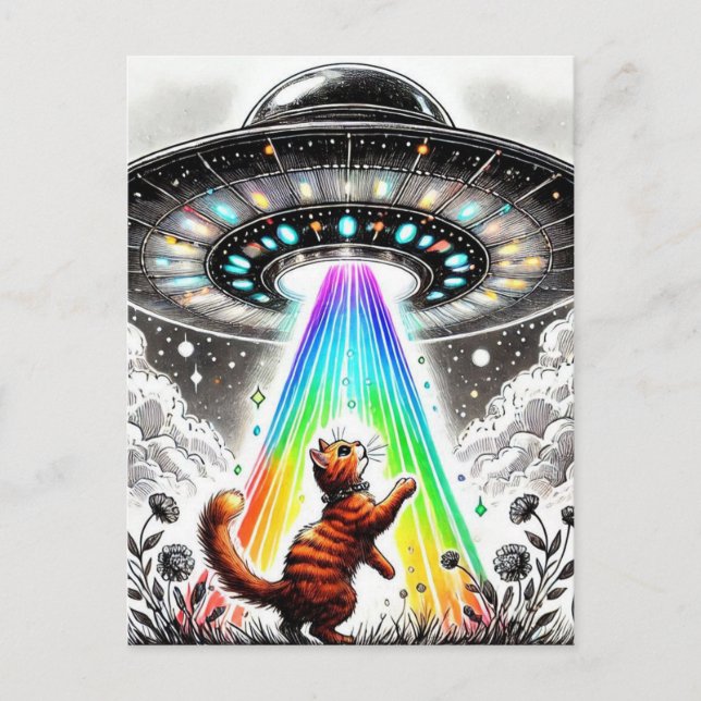 Ginger Kitty and UFO Postcard (Front)