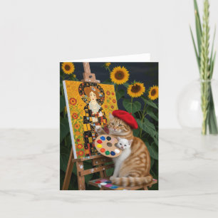 Ginger Kitty Artist Painting Klimt Garden  Thank You Card