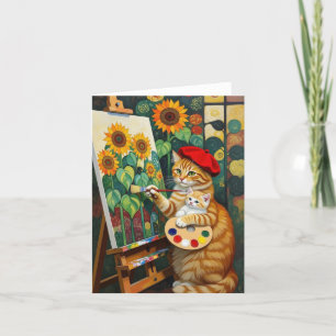 Ginger Kitty Artist painting Sunflowers Thank You Card
