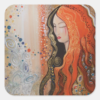 Ginger Lady Beautiful woman in dreamy meditation Square Sticker