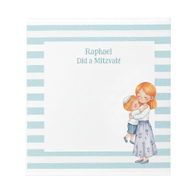 Ginger Mama & Son Hug Personalised Mitzvah Notepad (Front)